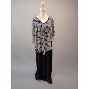 Ellie McCarthy Blouse Womens 1X Black White Geometric Sheer Overlay V-Neck